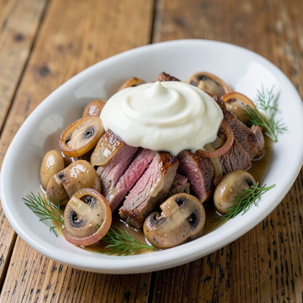 Basic Beef Stroganoff Recipe: Sour Cream Velvety Swirls Over Tender Steak