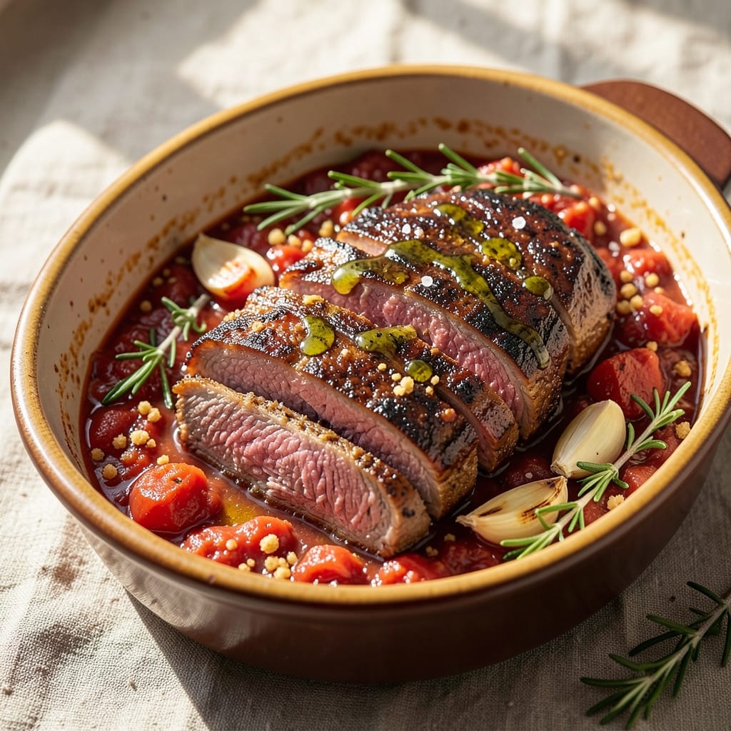 Beef and Tomatoes Recipe: Simmered Italian-Style with Herbed Crust