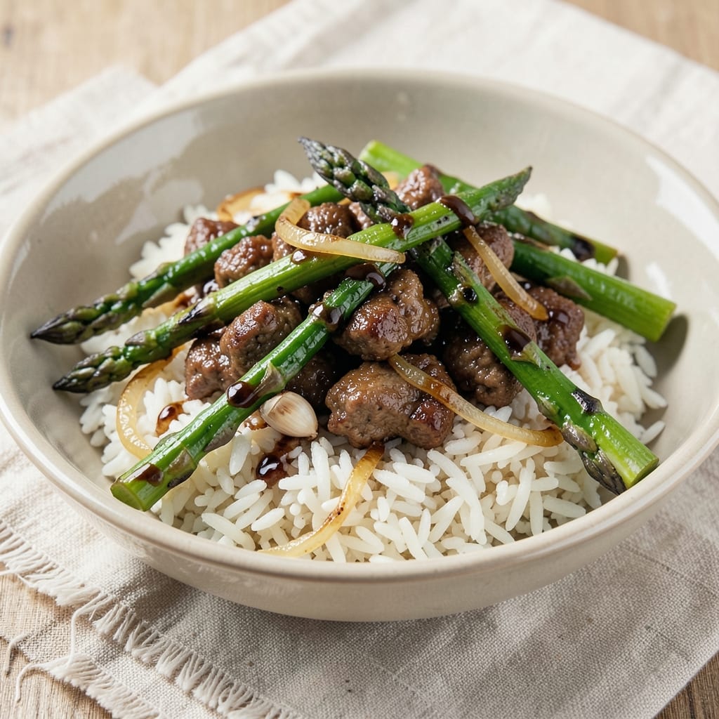 Asparagus Ground Beef Rice Recipe: One-Pan Umami-Packed Dinner