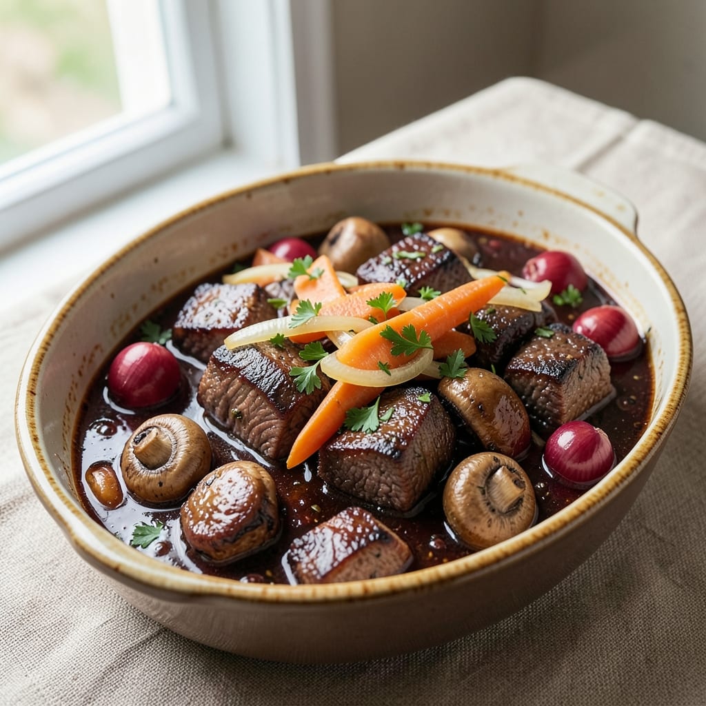 Anne Burrell's Beef Bourguignon Recipe: Deep Red Wine Braise with Tender Beef and Mushrooms