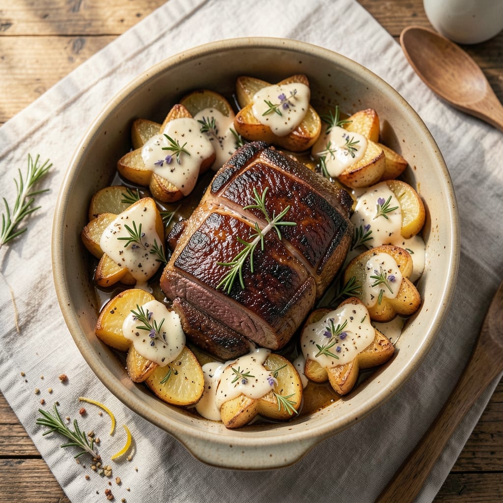 America's Test Kitchen Beef Top Loin Roast With Potatoes Recipe: Herb-Crusted Roast and Crispy Potato Harmony