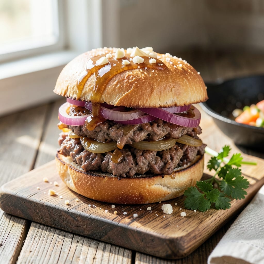 Ground Roast Beef Sandwiches Recipe: Savory Melted Cheese and Crispy Onion Layers