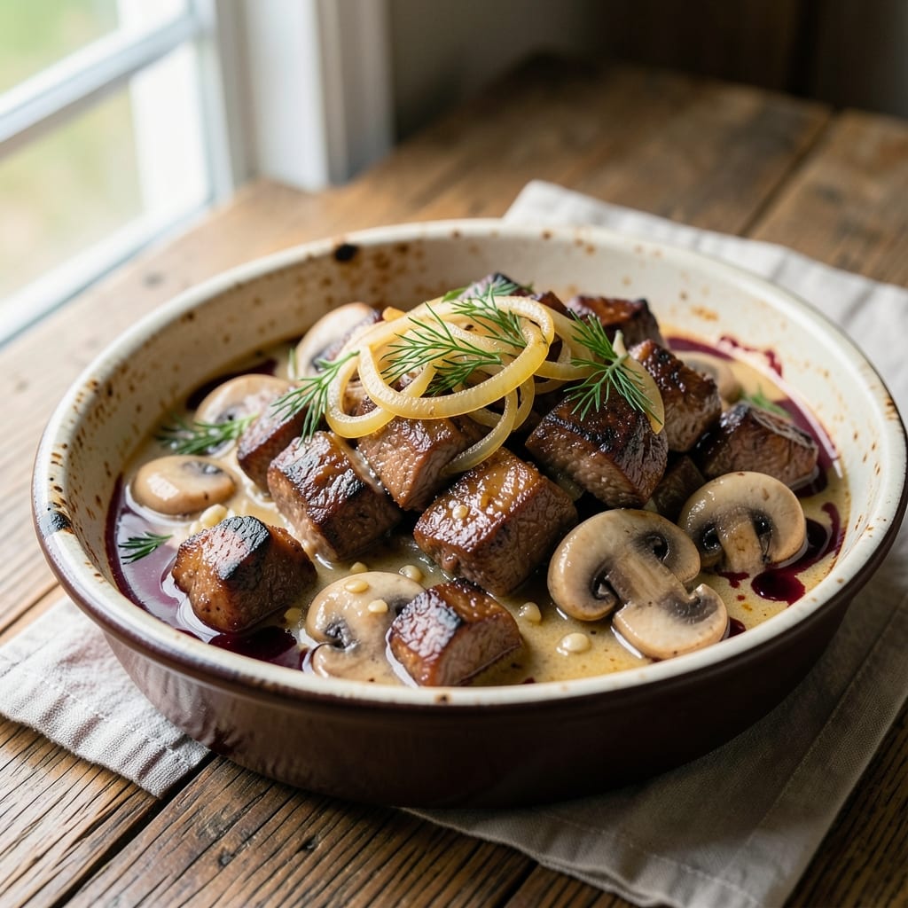 Authentic German Beef Stroganoff Recipe: Sour Cream Velvety With Crispy Mushrooms