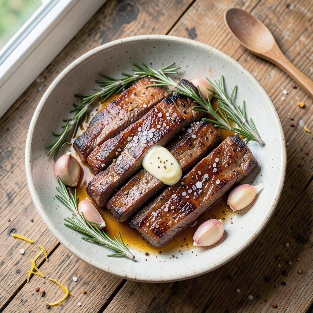 Angus Beef Strips Recipe: Pan-Seared Crust With Caramelized Garlic Butter