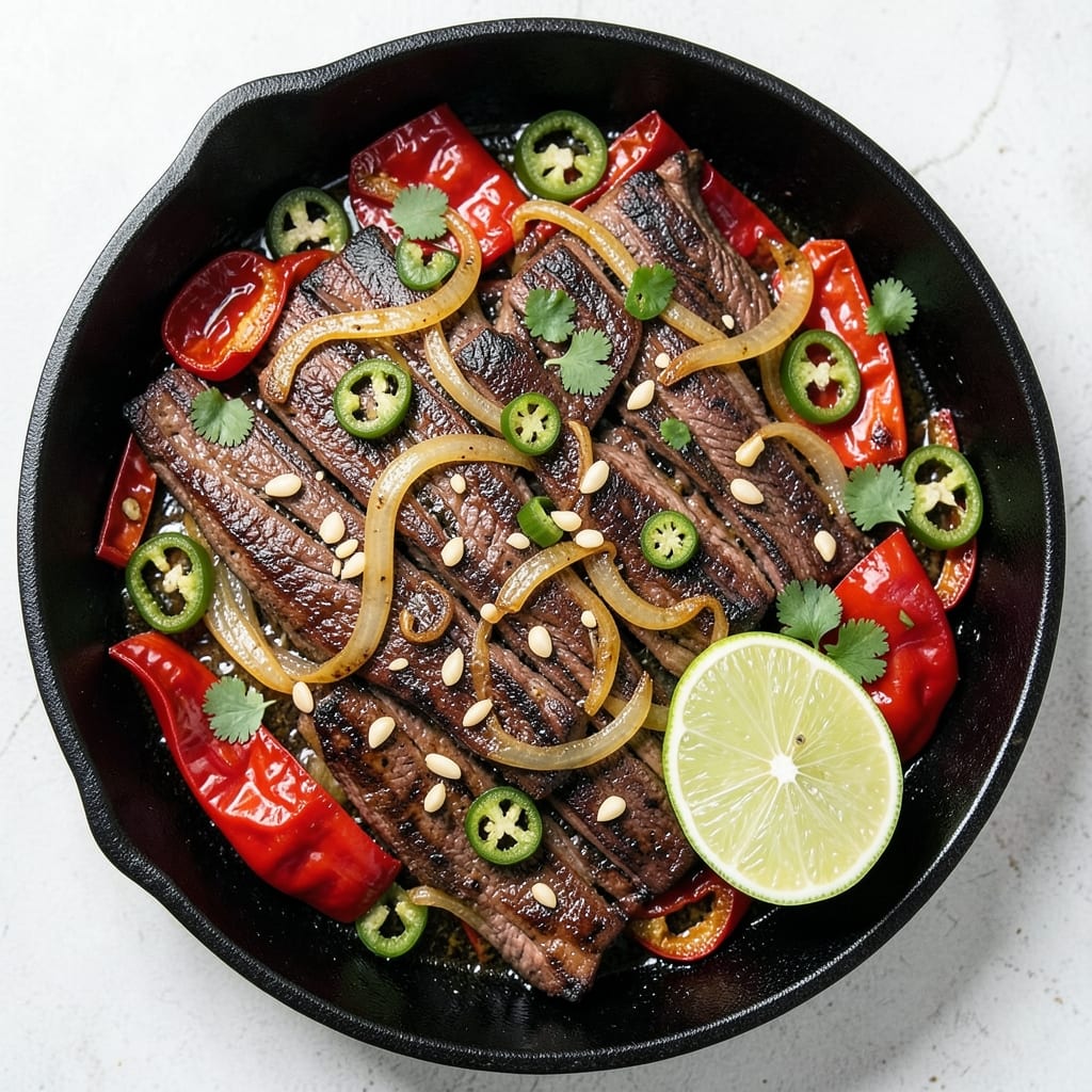 Angus Beef Fajitas Recipe: Sizzling Skirt Steak with Charred Peppers