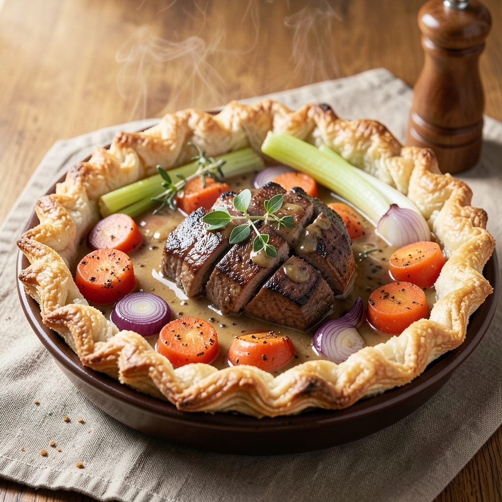 Banquet Beef Pot Pie Recipe: Flaky Pastry Hugs Savory Meat and Veggies