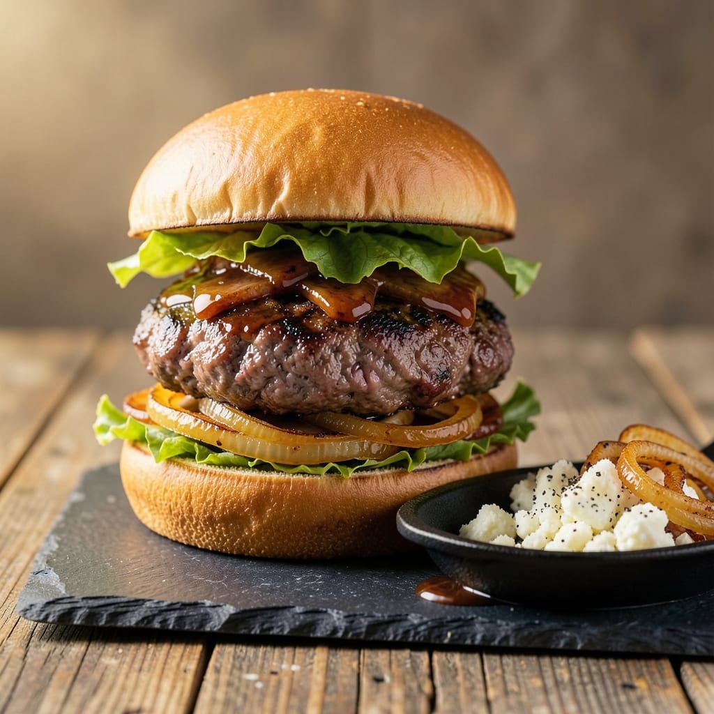 BBQ Beef Burgers Recipe: Caramelized Onion Crowns and Smoky Umami Crunch