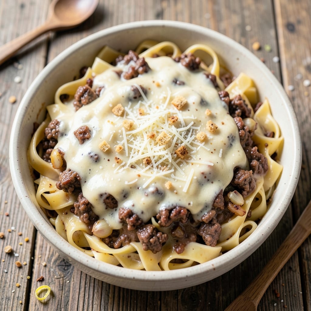 Beef Alfredo Casserole Recipe: One-Pan Cheesy Pasta Bake