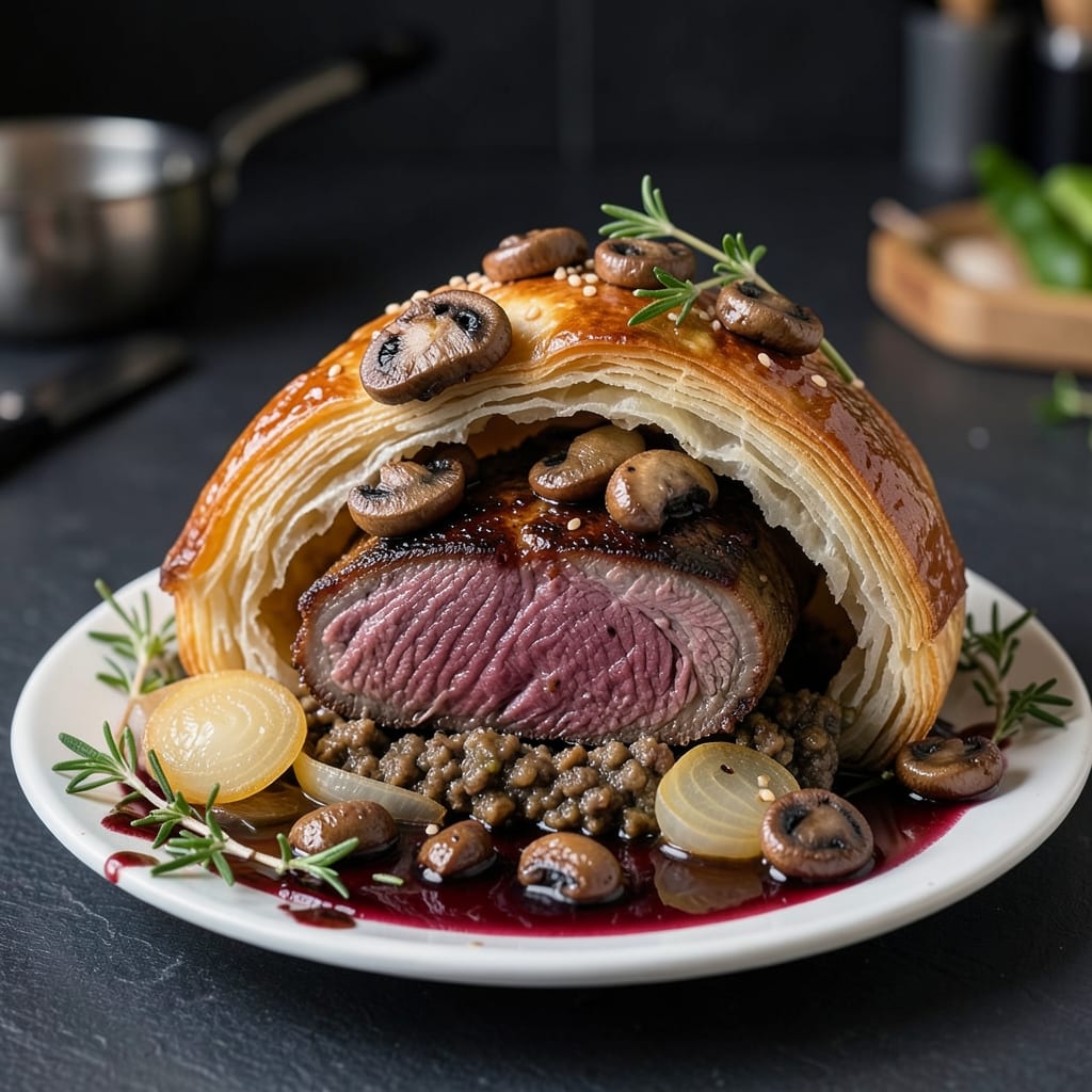 5-Pound Beef Wellington Recipe: Puff Pastry Crown Over Juicy, Herb-Infused Fillet